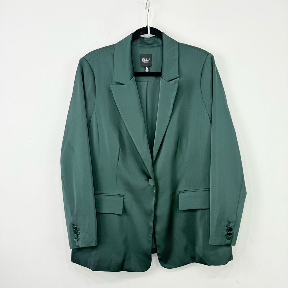 Ella Dark Green Satiny Single Button Career Holiday Casual Blazer